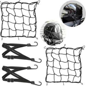 2Pcs Filet à Bagages Araignée Elastique 40X40cm+2Pcs Ceinture de Bagages Elastique 60cm Filet élastique Filet de Bagage de Moto