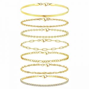 Bracelet - FOLAYA - 7 Pcs - Acier Inoxydable - Doré - Réglable - Oxyde de Zirconium