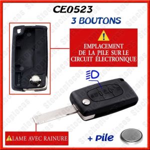 CLE PLIP CITROEN C1/C2/C3/C4/C5/C8 XSARA PICASSO BERLINGO /Bouton Phare / CE0523 lame avec rainure