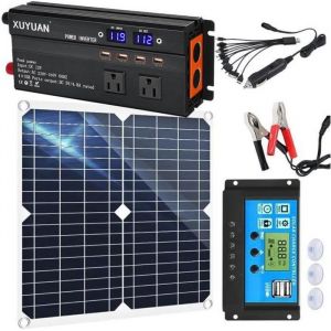 Convertisseur 12v/24V - 220V 1200W Onduleur avec Kit de Panneau Solaire Chargeur de Batterie Kit avec régulateur de Charge Solaire