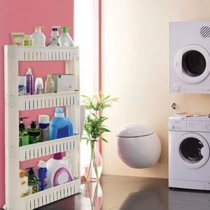 MEUBLE ETAGERE ETAG&Egrave;RE RESSERRE 4 ETAGES SUR ROULETTES 54 CM X 12 CM X 101 CM EN PLASTIQUE BLANC