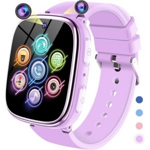 Montre Connectée Enfant - Smartwatch Telephone Fille Garçon avec Appel Jeux Pédomètre Musique Appareil Photo Lampe (Violet)