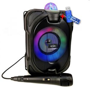 Mini-enceinte Bluetooth Innovalley DANCE-CUBE44 - 150W PMPO sur batterie Micro karaok&eacute; Boule  LED+cl&eacute; USB 32Go