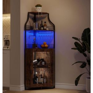 Garvee - Meuble bar &agrave; vin armoire comptoir - LED - Armoire &agrave; Vin dangle - jusqu&agrave; 50 bouteilles - 47x34x154cm Marron