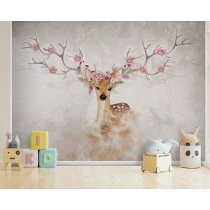 Papier Peint Chambre Enfant 310x210cm 3D Effet Animaux Cerf Ours Girafe Zèbre Forêt Nature pour Garçon Fille Papier Peint intissé