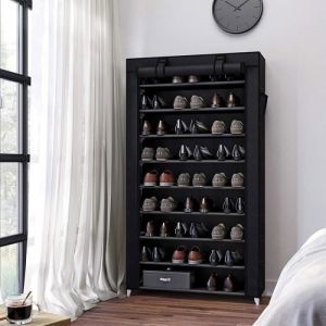 Armoire à Chaussures 10 Niveaux 9 couches Etagères à Chaussures pour 40 Paires Chaussures 88*28*160cm - Noir