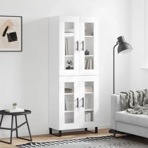 Buffet hautBahut de Saloncommode de séjour Blanc brillant 695x34x180 cm bois dingénierie BONNIE B66636666
