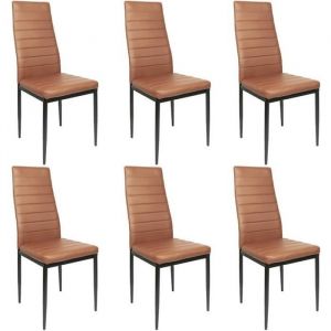 Chaises de Salle &agrave; Manger (Lot de 6)MarronsRev&ecirc;tement en simili cuirBien rembour&eacute;eChaise avec dossier Confirtable42x48x45cm