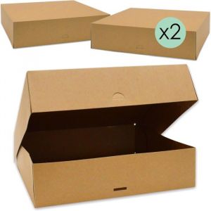 Bo&icirc;tes &agrave; g&acirc;teaux en carton kraft - VETOBIOL - Lot de 2 - 32x32x8 cm - Passe au micro-ondes - R&eacute;frig&eacute;rateur - Cong&eacute;lateur