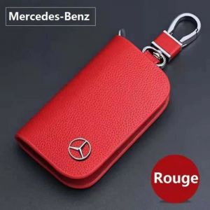 CLE AUTO Porte - cl&eacute;s Pendentif cl&eacute;  en cuir v&eacute;ritable de voiture &Eacute;tui cl&eacute;s pour Mercedes Benz Rouge