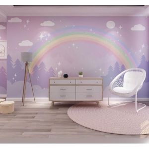 Papier Peint Panoramique 3D dessin anim&eacute; violet nuage arc - en - ciel fille enfants chambre princesse chambre fond 350x245cm