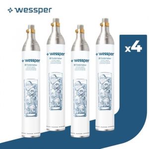 Lot de 4 Cylindre de Recharge de Gaz CO2 pour Machine à Gazéifier Sodastream - WESSPER - 60l - Blanc