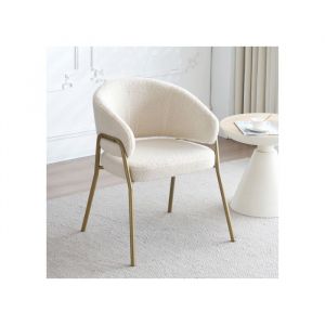 Chaise de salle &agrave; manger blanche en velours mouton moderne finition or (1 pi&egrave;ce) chaise de salle &agrave; manger avec pieds dor&eacute;s