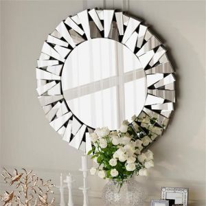 Miroir Rond Mural Salon - Grand Miroir Murale - Entrée Miroir Suspendu Design - Miroir Décoratif Design - 79x79cm