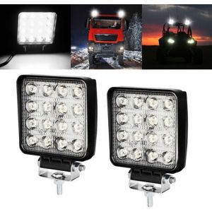 2X 48W Projecteur Phare de Travail 12V LED Carr&eacute; LED Moto Spot Feux Additionnels Offroad Lampe - Noir