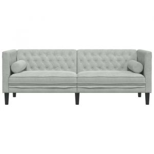 Gris Sofa esth&eacute;tiqueChaise-Canap&eacute; - ABOTI - Canap&eacute; Chesterfield - avec traversins 3 places - gris clair - velours Hot39162586