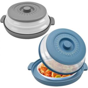 2Pcs Couvercle pour Micro Onde avec Plateau 2 en 1 Pliable Cloche Micro Onde Alimentaire Pr&eacute;vention Eclaboussures Passoire Label