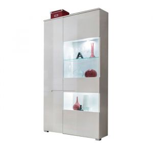 Armoire Vitrine LED bibliothèque 90 cm commode SENCIA Blanc Laqué
