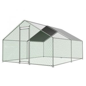 Enclos poulailler 12m&sup2; parc grillag&eacute; 3x4x2m avec serrure de s&eacute;curit&eacute; et tissu PE imperm&eacute;able pour pouletslapins et petits animaul