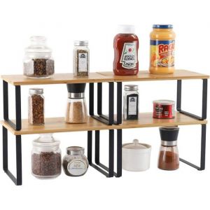 Lot de 4 &eacute;tag&egrave;res de Rangement en m&eacute;tal pour Placard de Cuisine Bambou Etag&egrave;re Vaisselle Organisation Placard Cuisinecomptoirs
