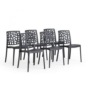 Set de 6 chaises TRIXY en polypropyl&egrave;ne renforc&eacute; empilables r&eacute;sistantes - Id&eacute;ales jardin et int&eacute;rieur (6 chaises Noir)