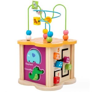 Cube dActivité Bébé - Jouet en Bois - Labyrinthe de Perles - Horloge dApprentissage - Tri de Formes