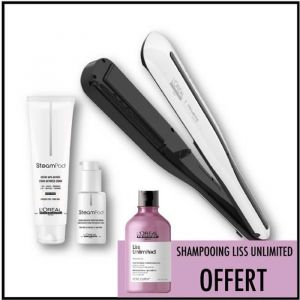 STEAMPOD 3.0 + Crème de Brushing Steampod + Sérum Steampod +Shampooing professionnel Liss Unlimited OFFERT