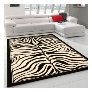 tapis salon 140x200 tiss&eacute; noir rectangle motif animaux ZEBRE