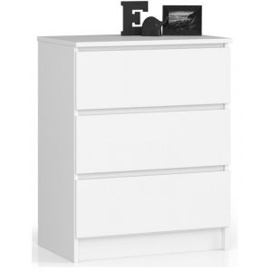 Commode 3 tiroirs - 60x40x77 cm - Commode de chambre - Finition mate - Commode blanche
