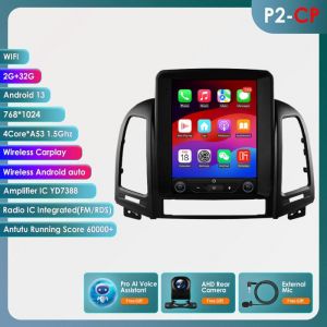 9.7 pouces Android 13 GPS autoradio pour Hyundai Santa Fe 2 2006-2012 AI Carplay 2G+32G stéréo 2din 1080p Bluetooth