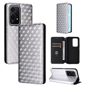 Etui Housse Pour Honor 200 Lite 5G (6.7) Étui en cuir PU à carreaux 3D avec Fermeture magnétique invisible - Argent