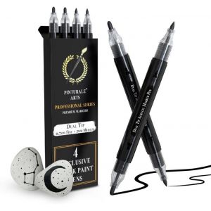 Feutre Acrylique Noir  Lot de 4 Feutres Noirs  Marqueur Acrylique Noir à Double Pointe (Fine 07mm et 3mm)  Pour Bois Verre