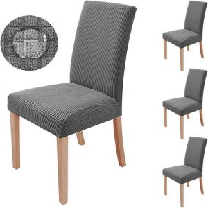 Housse de chaise extensible grise 4 pi&egrave;ces - Housse de chaise extensible amovible