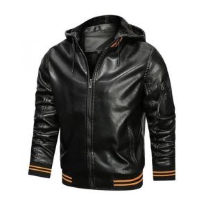Veste en cuir pour Homme - ITEM - Hiver Chaud - Capuche Amovible - Noir