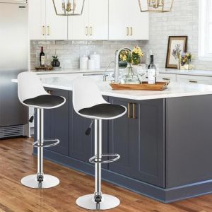 Lot de 2 Tabouret de Bar en PU-MENGDA-Rotatif sur 360°-Réglable en Hauteur-Avec Dossier-Pour Bar Comptoir-38×43×（80-100）cm