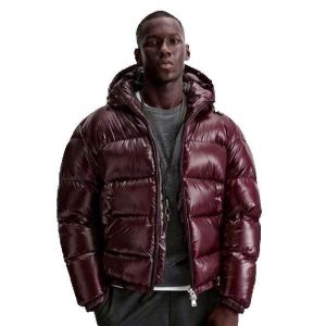 Doudoune Homme a Capuche dHiver Manteau Homme Chaude Veste Casual Courte Manches Longues Couleur Unie avec Poches&ndash;Rouge