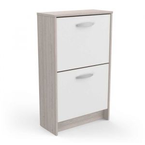 Commode meuble &agrave; chaussures 2 abattants 8 paires couleur ch&ecirc;ne / blanc mat - Largeur 539 x Profondeur 244 x Hauteur 906 cm