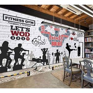 Papier Peint Sport Fitness Club blanc mur de briques fond photo musculation Center Peint 3D Salon Salle De S&eacute;jour Mural 300cm&times;210cm