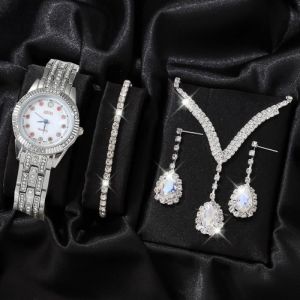SHARPHY Coffret montre femme + bracelets + colliers + boucles doreilles - bijoux diamants bracelet en acier &eacute;l&eacute;gant cadeau de No&euml;l