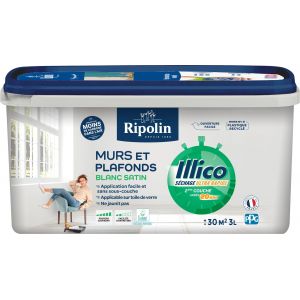 Peinture murs et plafonds - Blanc - Satin - RIPOLIN - Illico - 3 L