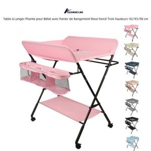 QUIIENCLEE Table à Langer Pliante pour Bébé avec Panier de Rangement Rose foncé Trois hauteurs-92/95/98 cm