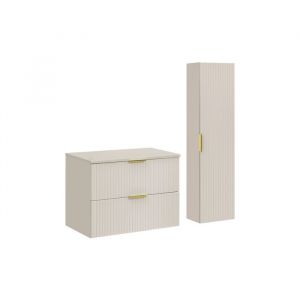 Ensemble ADEL CACHEMIRE meuble suspendu sous vasque avec plan 80 cm et colonne 35 x 140 cm