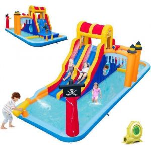Aire de Jeux Gonflable Enfants - GOPLUS - 2 Toboggans/Mur dEscalade/Canon à Eau/Pataugeoires-avec Souffleur