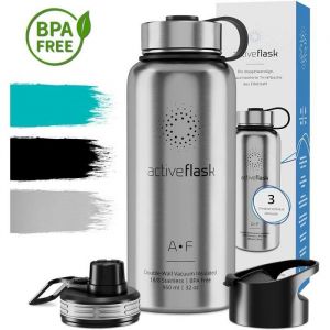 Gourde ACTIVE FLASK + 3 bouchons  Sans BPA &ndash; 1 & 05 litres  Thermos isolation sous&ndash;vide acier inoxydable