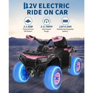 Voiture 4x4 Quad Buggy &eacute;lectrique Enfant 12 V 6 Km/h Max Suspension Phare LED Bluetooth Musique Rose