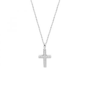 Collier - LOTUS - Collier Lotus Silver - Pendentif Croix en Argent - 41-44 cm - Oxyde de Zirconium