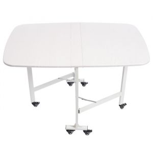 Table &agrave; manger pliante  - en panneau de densit&eacute; PVC acier - 120*80*75cm - charge maximale 100Kg - Blanc - avec roues