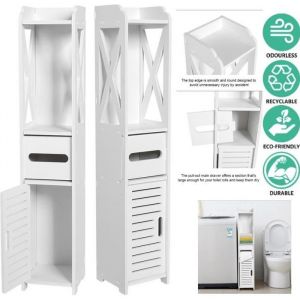 Meuble de salle de bain - Blanc - Armoire colonne - 80x15.5x15CM - Bois et plastique - Rangement élégant