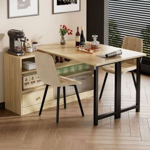 Table a manger Table pliante extensible avec espace de rangement pivotant sur 360° couleur naturelle