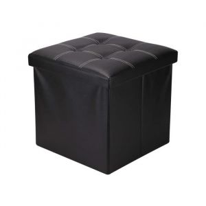 Mobili Rebecca Pouf Coffre de Rangement Carre Synthétique Noir 30x30x30